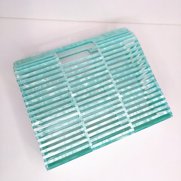 Turquoise Marbled Womens Acrylic Clutch Summer Handbag - Picture 3 of 4